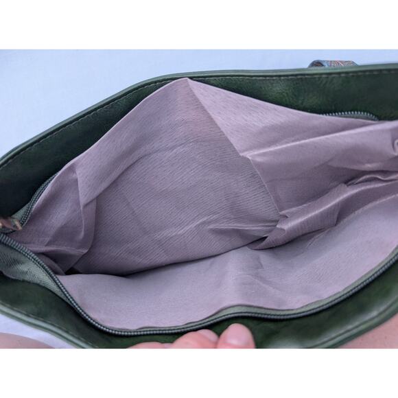 Olive Green Crossbody Bag Purse Geometric Patterned Strap Adjustable Boho - Picture 5 of 5